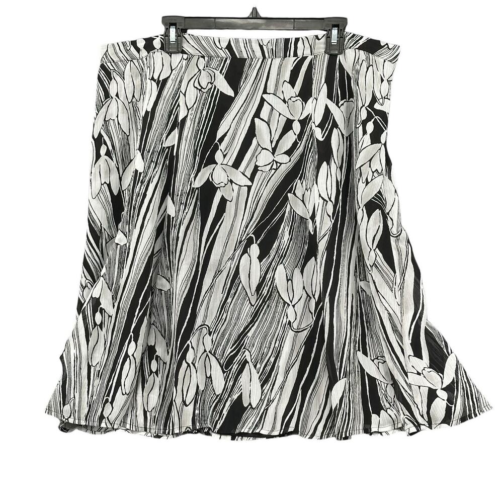 Covington Skirt Womens 16 18 Black Gray A-Line Floral Sheer Modest Office Church